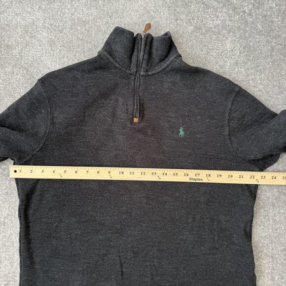 Polo Ralph Lauren Sweater Mens Large Gray Quarter Zip Pullover Pony Logo Cotton - Picture 4 of 6